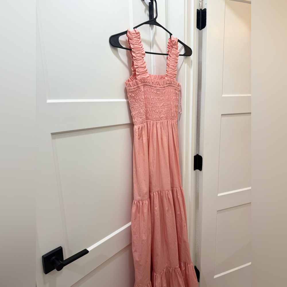 Abercrombie & Fitch pink ruched maxi dress